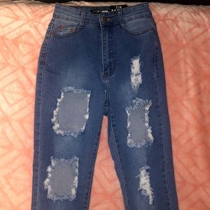Distressed Skinny Medium Wash Jeans